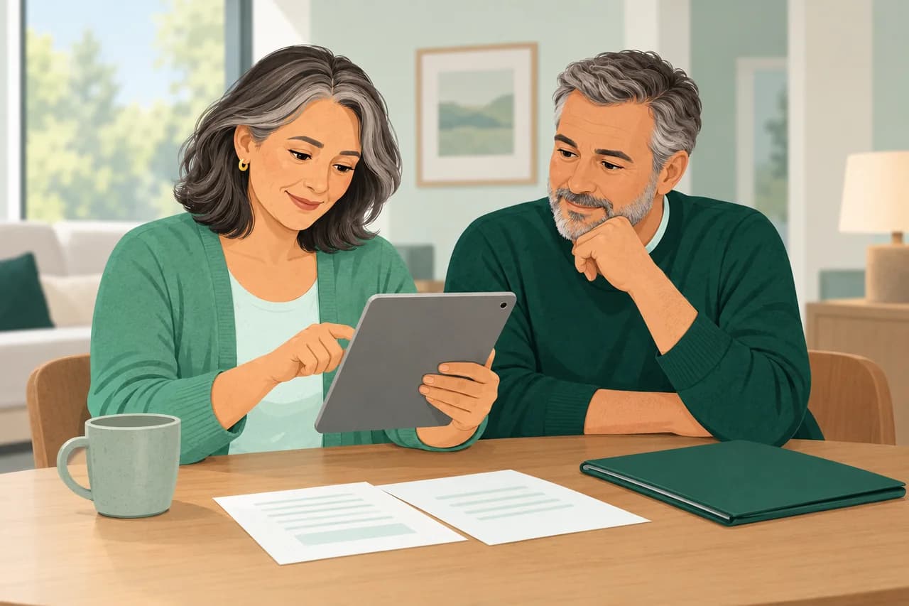 A person reviewing health information on a tablet with a trusted supporter.